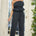 STYLEVAVA navy pintuck straight-leg pants with waistband, styled with matching strapless ruffle top