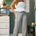 STYLEVAVA ston pintuck straight-leg pants with waistband, styled with matching strapless ruffle top