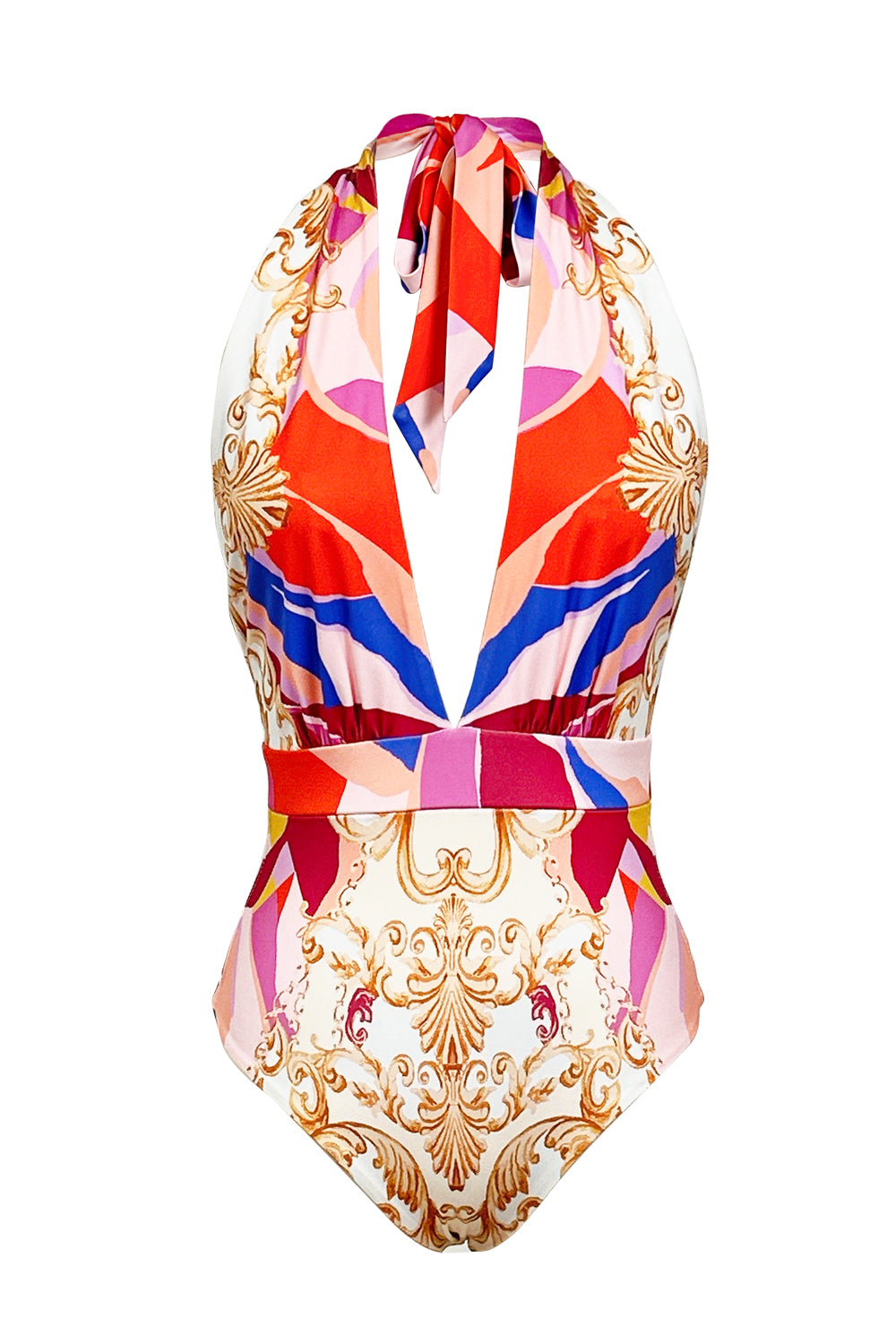 Halter Neck One Piece Swimsuit & Cover-up Set