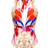 Halter Neck One Piece Swimsuit & Cover-up Set