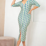 Button Down Half Sleeve Midi Dress