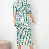 Button Down Half Sleeve Midi Dress