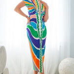 deep v neck front drapes midi dress