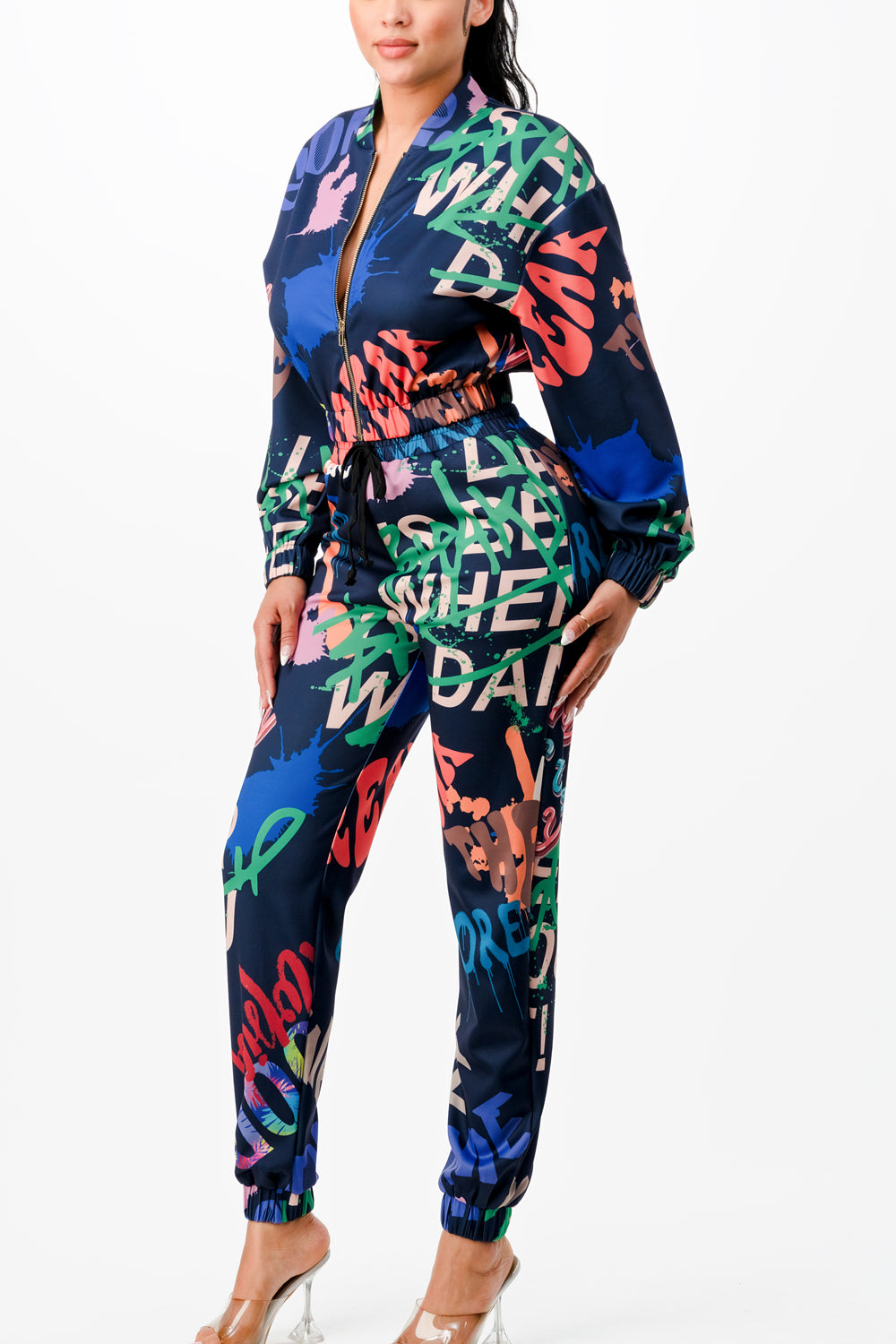 long sleeve zip-up jacket with jogger pants set