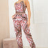 Summer backless leopard print scarf top and jogger pants set