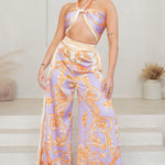 satin convertible halter neck and wide pants jumpsuit in lilac