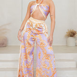 satin convertible halter neck and wide pants jumpsuit in lilac