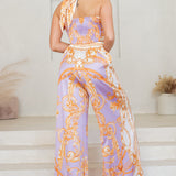 Convertible Scarf Crop Top & Wide Pants Set