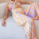 Convertible Scarf Crop Top & Wide Pants Set