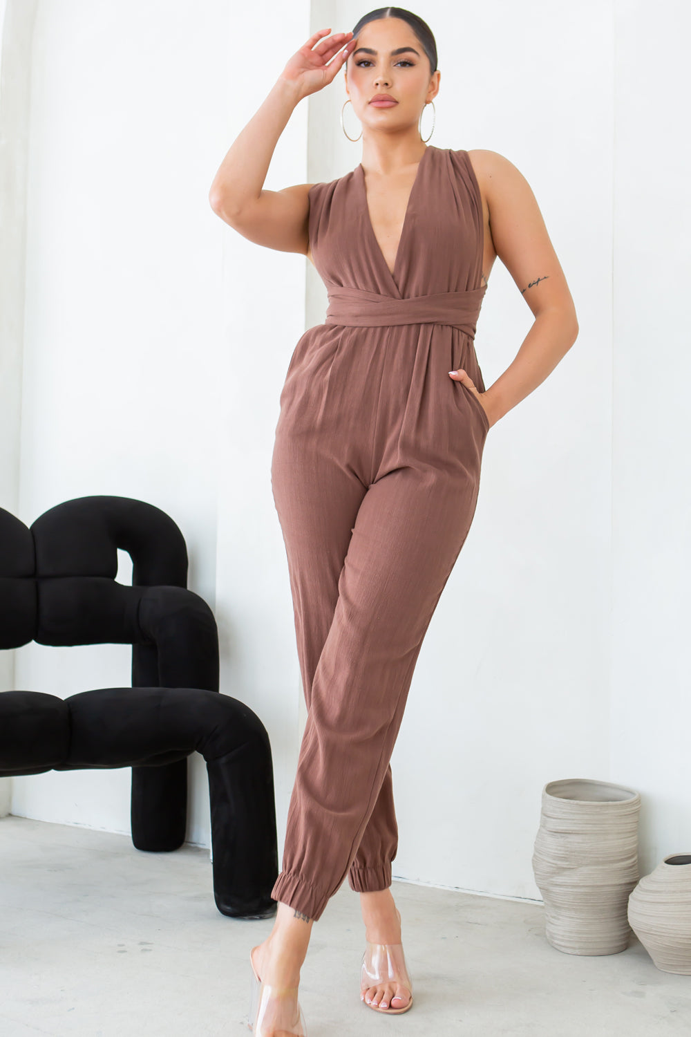 convertible halter and harem fit pants jumpsuit