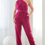 convertible halter and harem fit pants jumpsuit in magenta