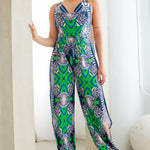 back tie halter jumpsuit with side slits in green
