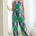 back tie halter jumpsuit with side slits in green
