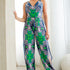 back tie halter jumpsuit with side slits in green