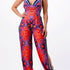 back tie halter jumpsuit with side slits in red