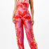  tropical back tie halter jumpsuit with side slits in red