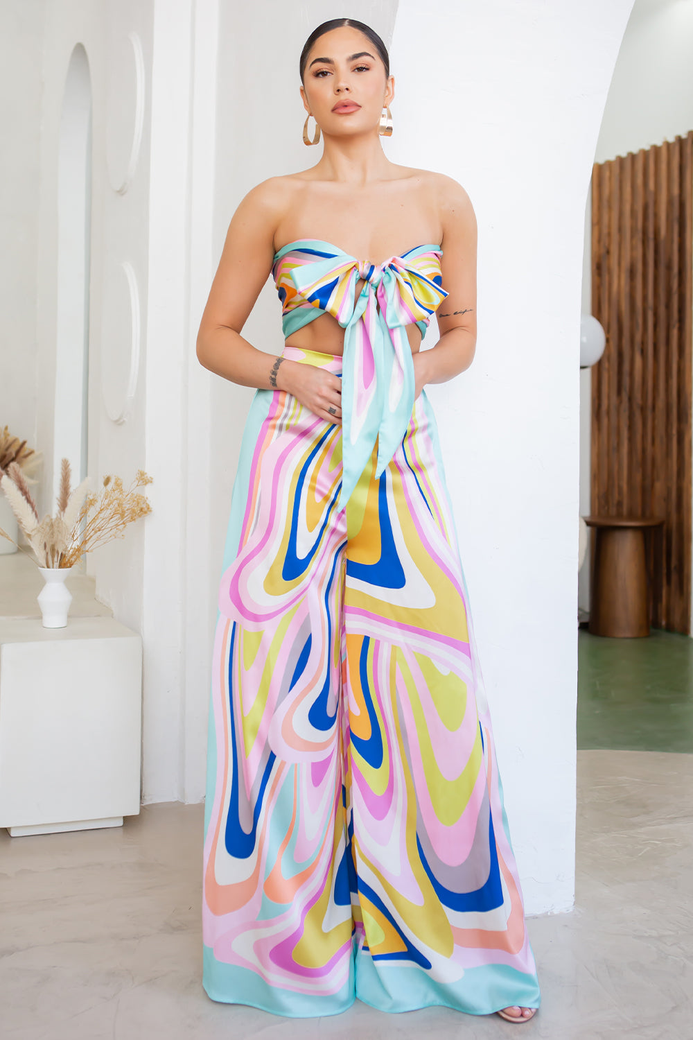 satin convertible halter neck and wide pants jumpsuit in mint