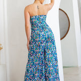 Strapless Deep V Bustier Style Wide Leg Jumpsuit