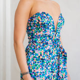 Strapless Deep V Bustier Style Wide Leg Jumpsuit