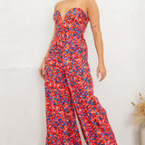Strapless Deep V Bustier Style Wide Leg Jumpsuit
