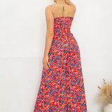 Strapless Deep V Bustier Style Wide Leg Jumpsuit