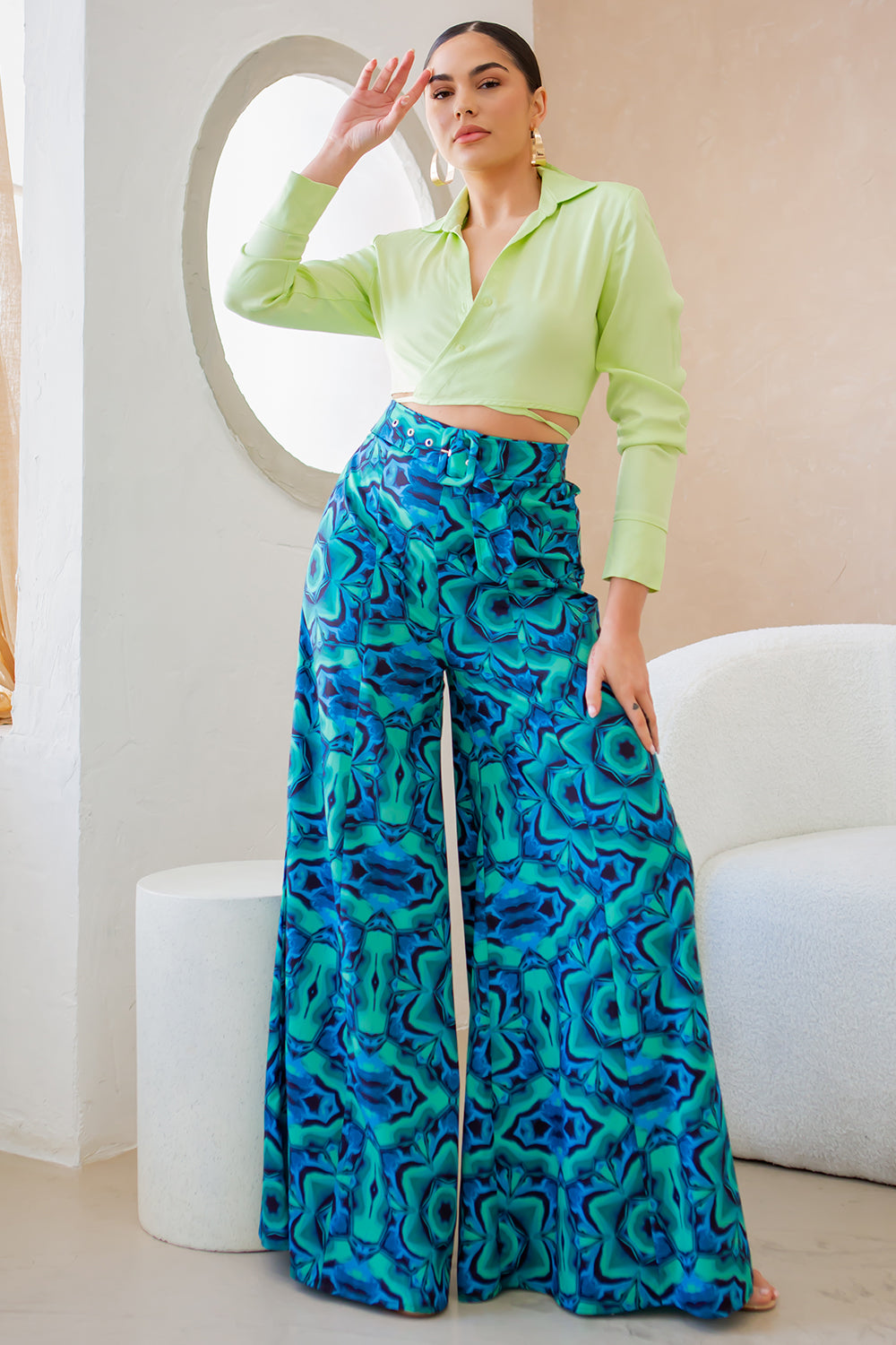 high waisted wide pants in green