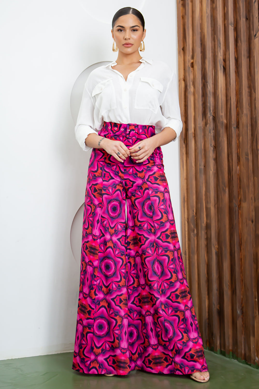 high waisted wide pants in red