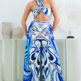 Convertible Scarf Crop Top & Wide Pants Set