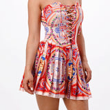 Lace Up Corset & Pleats Skirt Set