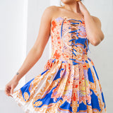 Lace Up Corset & Pleats Skirt Set