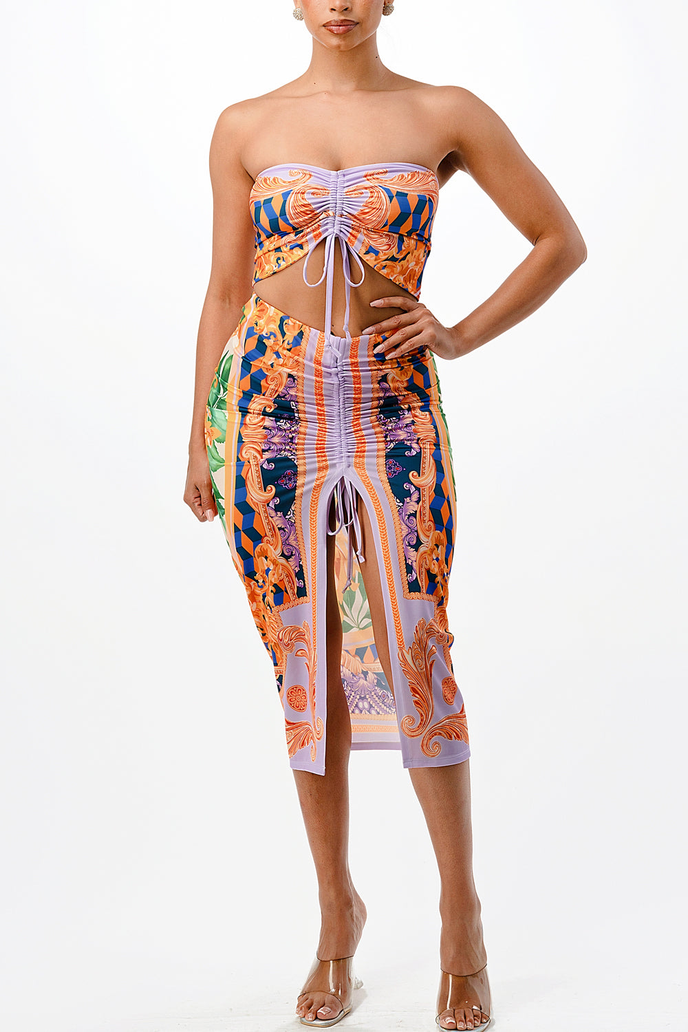 DRAPE SUMMER TUBE TOP AND SKIRT SET