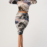 Mesh Long Sleeve Crop Top & Skirt Set