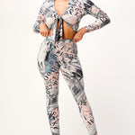 Lapel Collars and front tied and high waist legging set