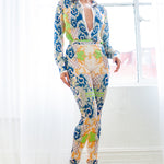 Satin button down blouse and high waist legging set