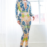 Satin button down blouse and high waist legging set