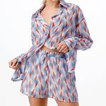 oversized long sleeve button down shirt and short pants set