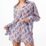 oversized long sleeve button down shirt and short pants set