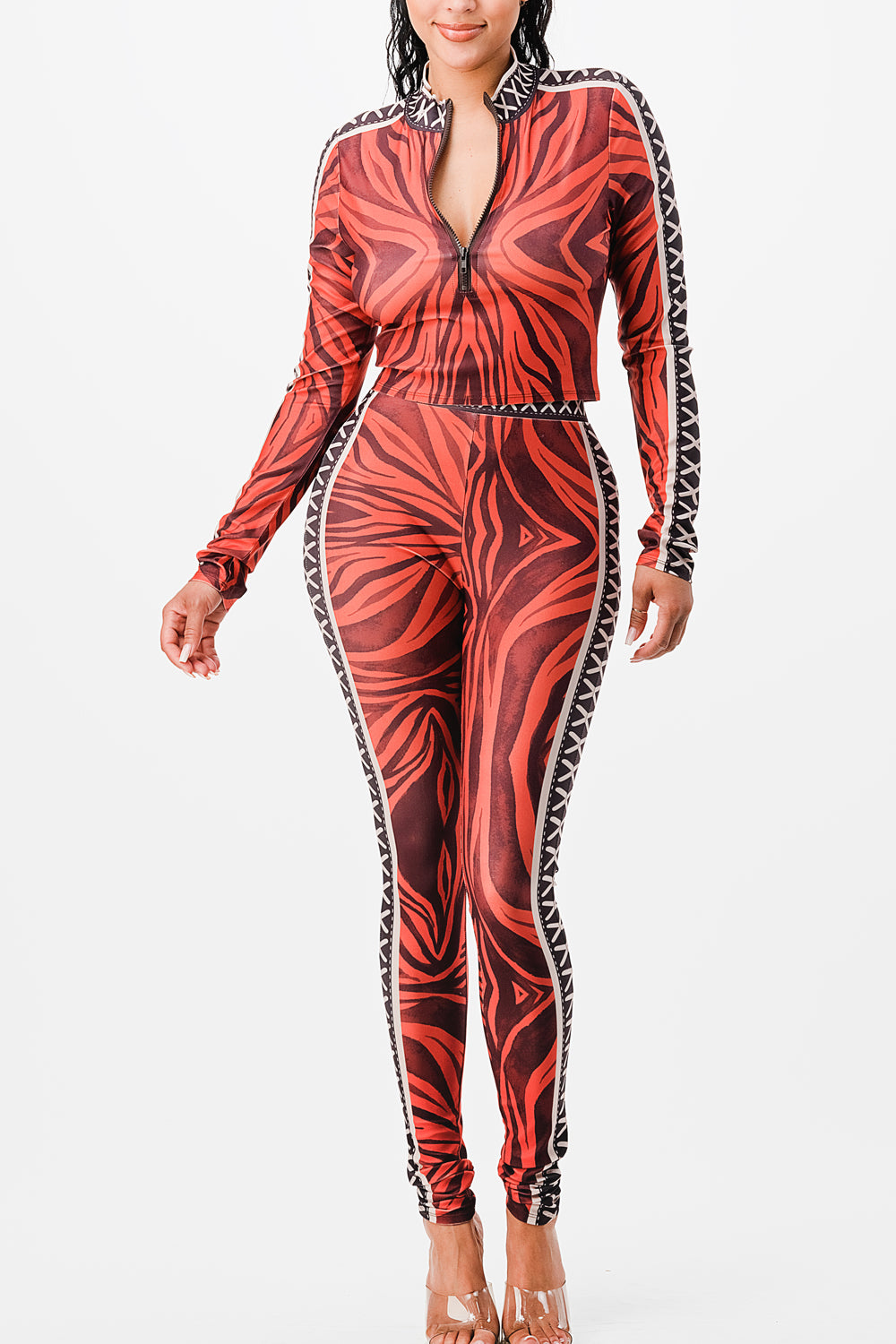 Zip-up jacket top with legging set