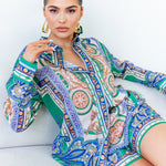 oversized long sleeve button down shirt and short pants set