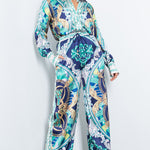 siky satin shirt and wide pants set