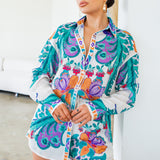 oversized long sleeve button down shirt and short pants set