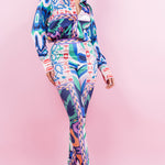 Satin button down blouse and high waist legging set